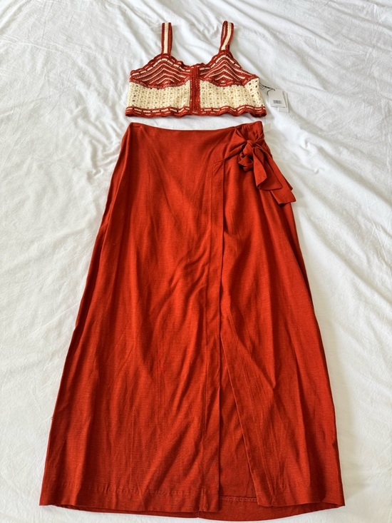 Jason Wu Dresses & Skirts - Jason Wu Crochet Top Linen Blend Wrap Skirt 2 Piece Set Size 4 NWT